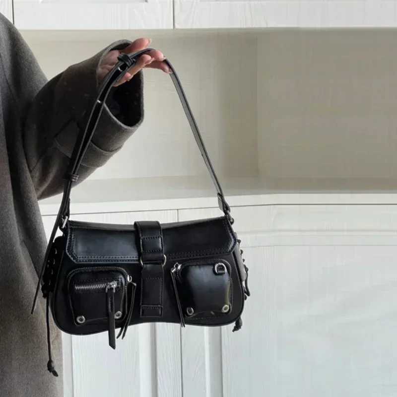 Y2K Korean Women Harajuku Vintage Gothic Black Hand Bag Aesthetic Elegant Punk Wallet Purse Handbags Shoulder Trend s Y250603