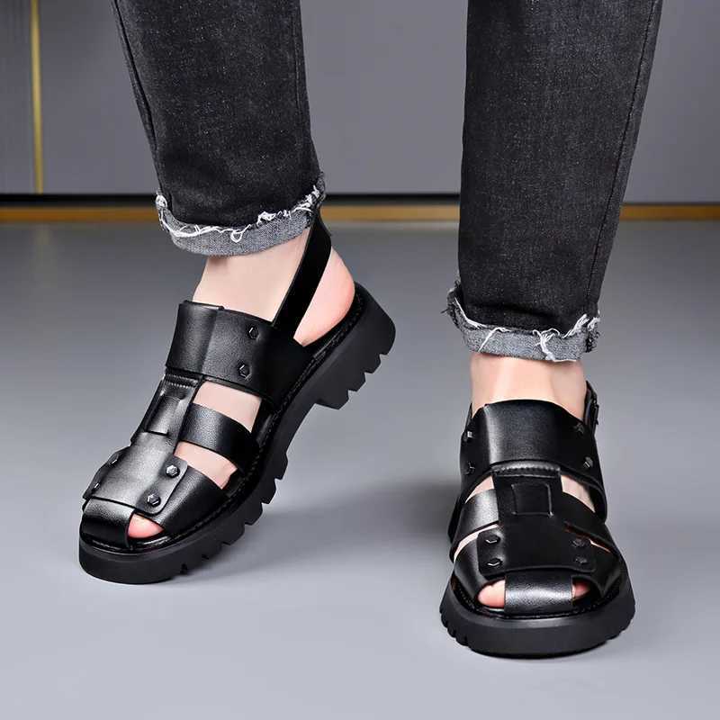 New Arrival Elegant Genuine Leather Men Sandals Luxury Business Casual Shoes Men Non-slip Work Shoes Platform Gladiator Sandals Size 48 T250220