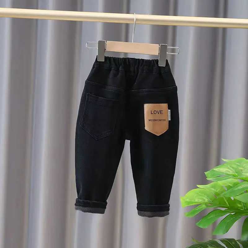 New Childrens Plush Jeans All-in-one Plush Boys Pants Autumn And Winter Boys And Girls Winter Clothing Thickened Outerwear Trend Z250220