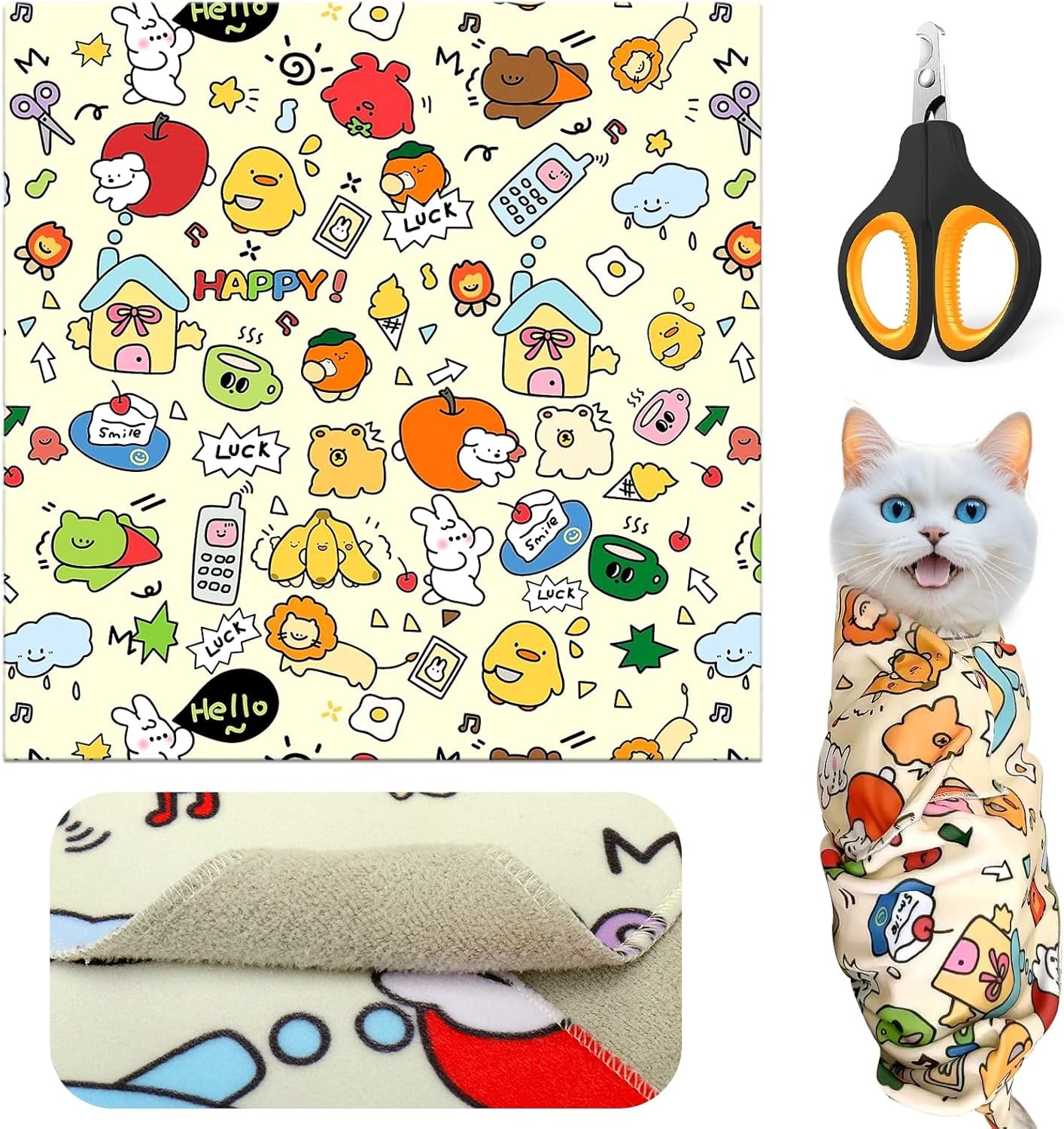 Cat Wrap for Cutting Nails with Cat Nail Clipper, Cat Restraint for Nail Clipping to Anti-Runaway/Scratch/Bitten, Cat Swaddle Wrap for Calming & Holdi