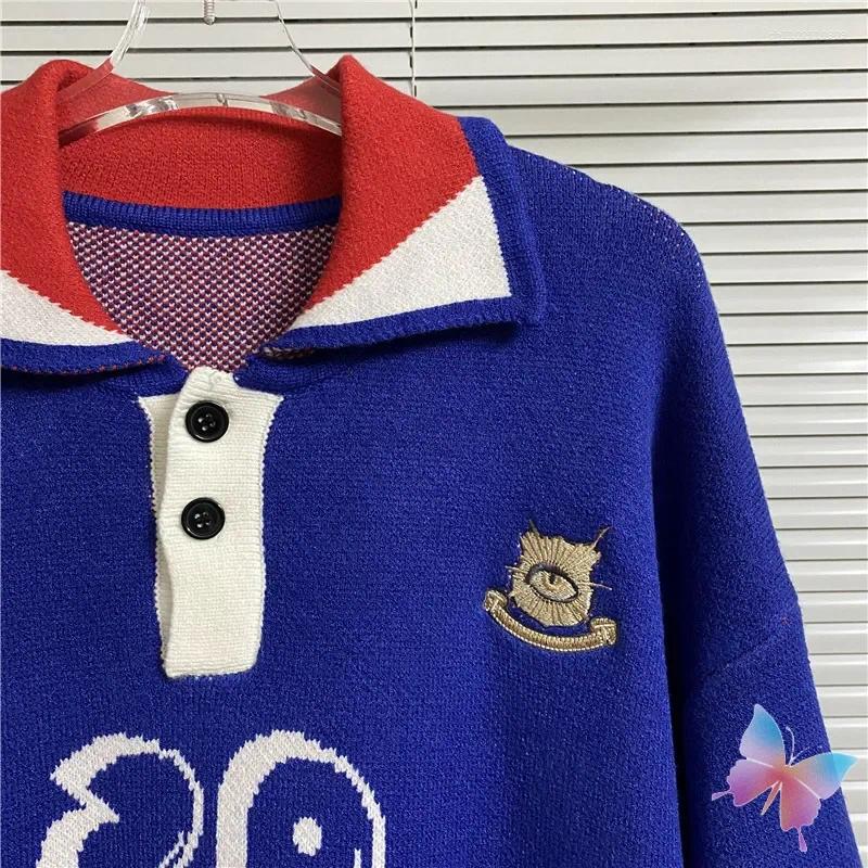 Men's Sweaters Blue House Of Errors Embroidered Logo White Letter Jacquard Lapel Short Sleeved Pullover Men Women Knitted Sweatshirts