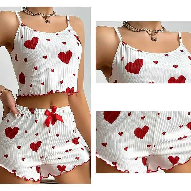 New Womens Pajamas Set Spwear 2 PCS Short Tank Tops And Shorts S M L White Ventilate Soft Casual Love Printing Set SpwearXJ250220