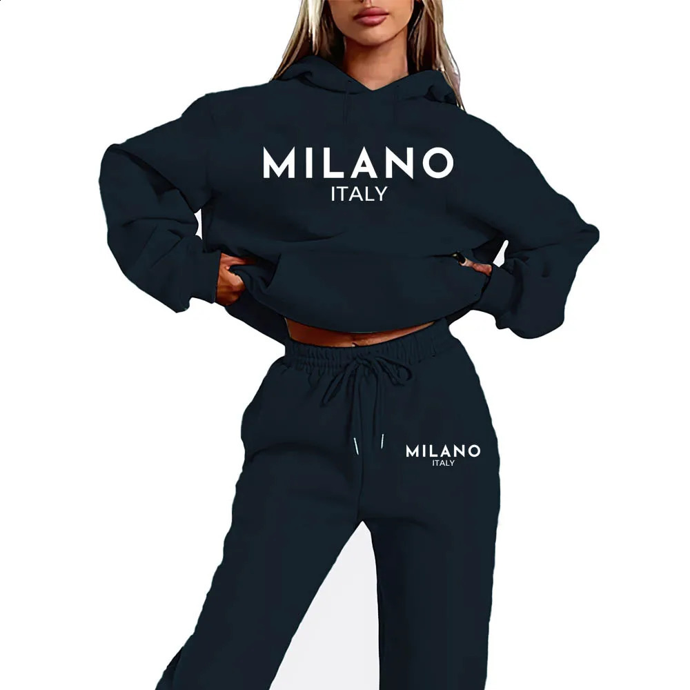 Fun MILANO Printed Womens Two-Piece Set Hooded Sweatshirt And Pants Suit Collection 250221