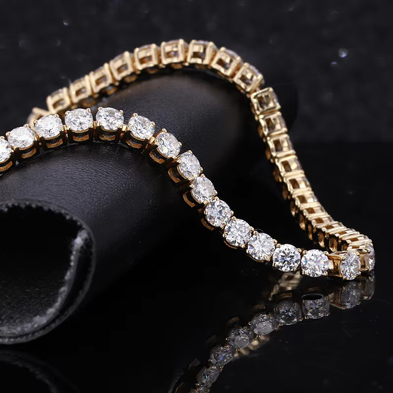 Starsgem Ready to Ship VVS Round Shape 3mm Colorless Loose Moissanite Dia 14k Solid Gold Tennis Bracelet