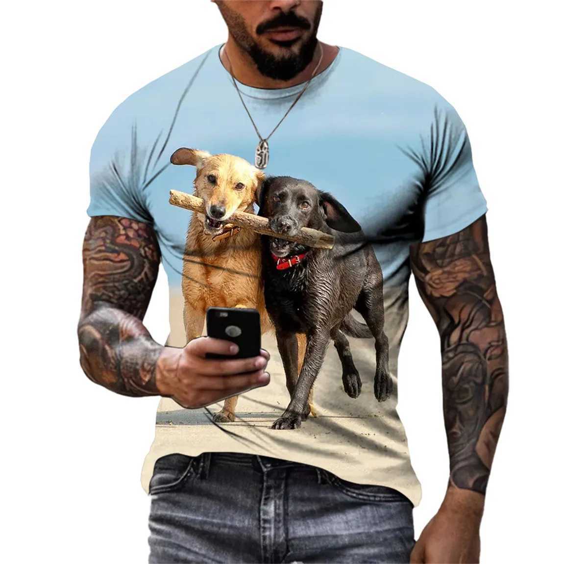 New Fashion Personality Beach Dogs Summer Mens Hd 3d Printed T-shirt O Neck Short Sleeve Casual Loose Comfortable Quick Dry Top W250220