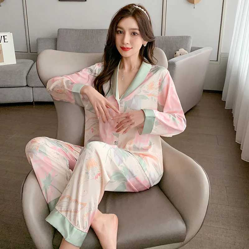 Spring and Autumn Ladies New Pajamas Homewear Two-Piece Fe Summer Thin Silk Sweet Pop Casual Pajamas Homewear SetXJ250220