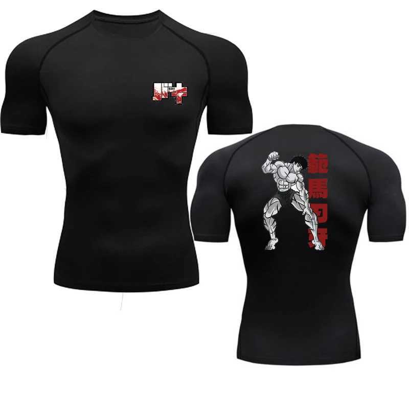 Anime Baki Print Compression Tshirts for Men Gym Workout Fitness Running Summer Short Sleeve Top Tee Quick Dry Athletic T-Shirt W250220