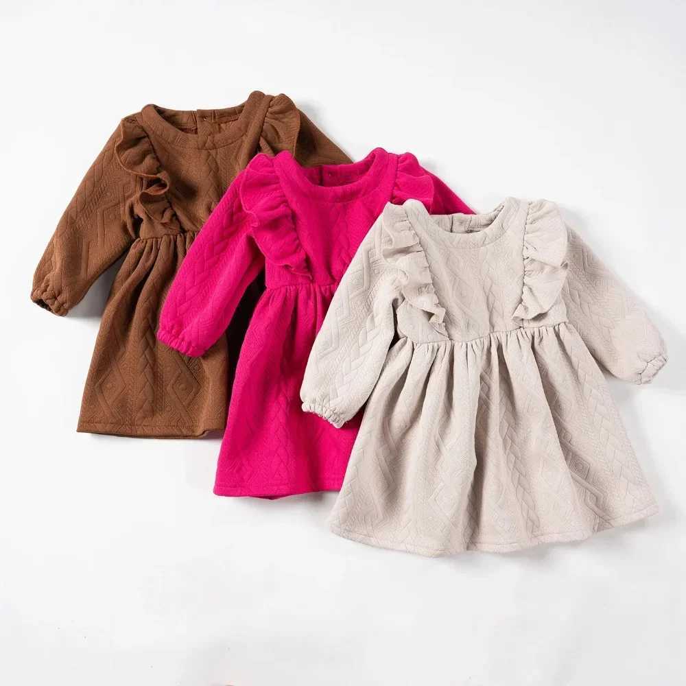 Winter new baby dress solid color ruffled 0-2Y childrens casual dress princess dress girl dress birthday gift X250220