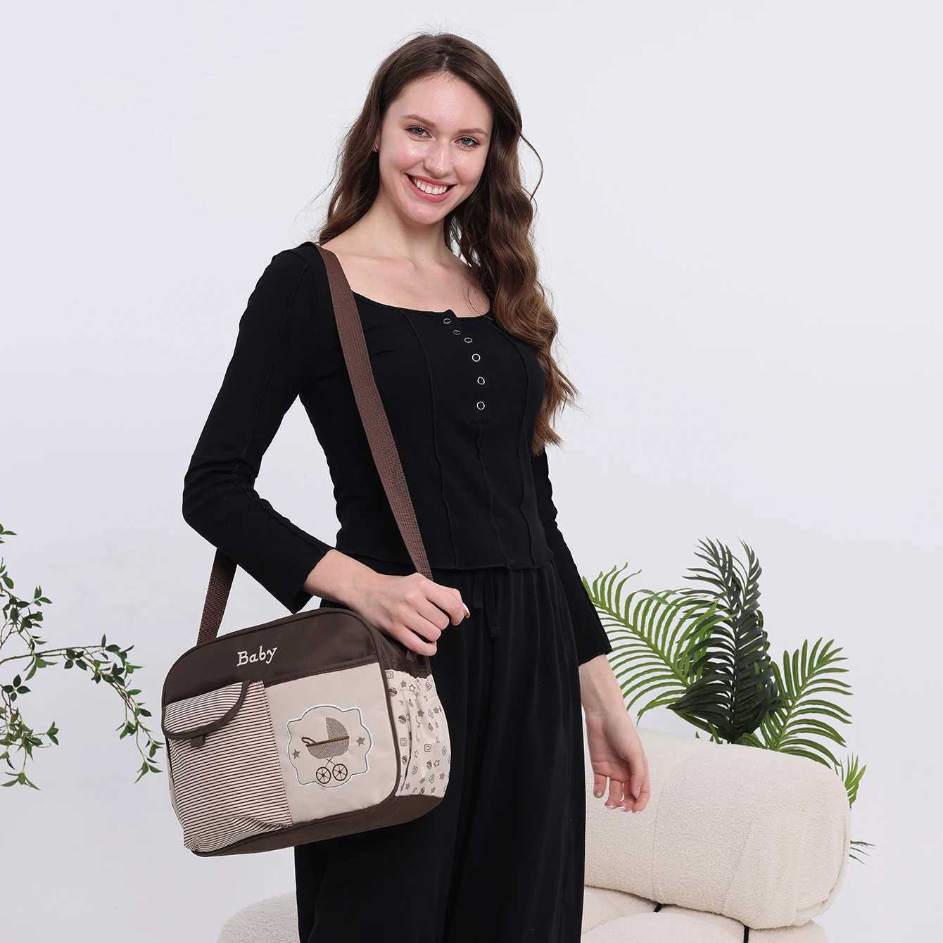 New Fashionable Cartoon Printed One Shoulder Diagonal Crossing Mommy Bag Multi functional Travel Diaper Bag X250220