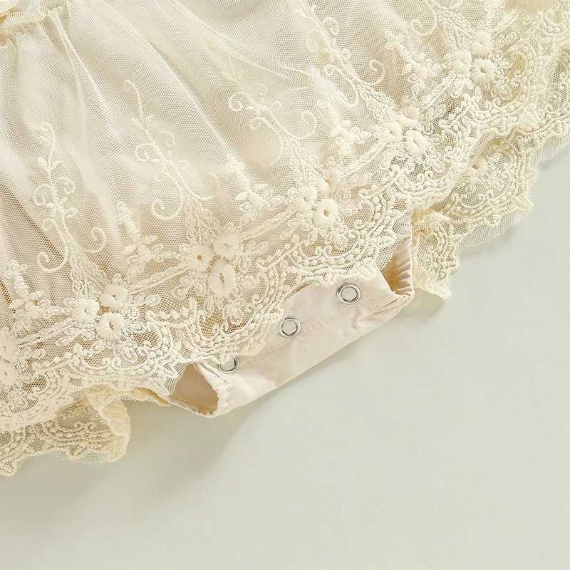 0-18months Baby Girls Romper Summer Sleeveless Square Neck Floral Lace Casual Infant Girls Bodysuit Tops + Head Band X250220