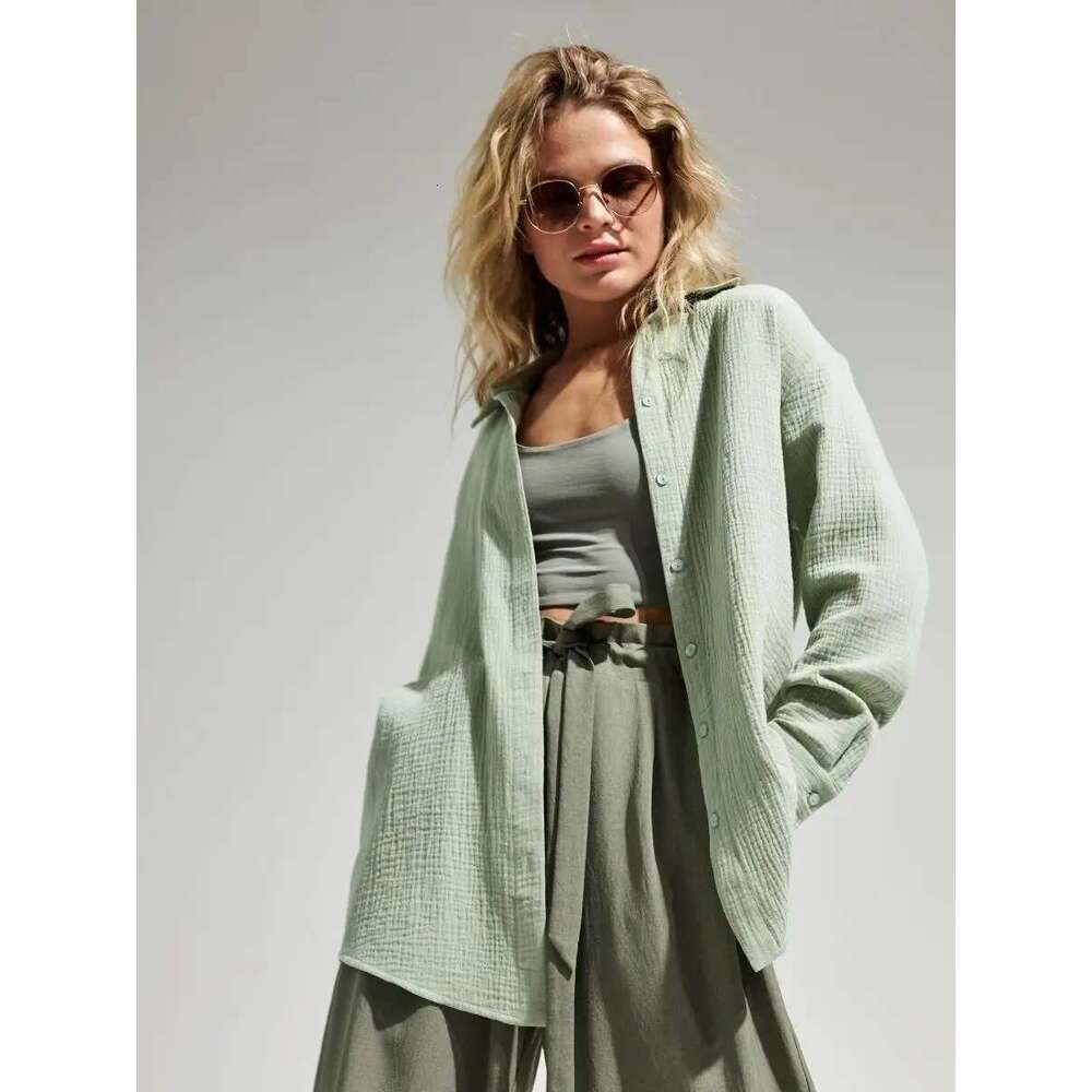 Summer Cotton Shirts For Women Breathable Long Sleeve Sunscreen Shirt Office Lady Solid Blouse Female Loose Chic Tops Outerwear