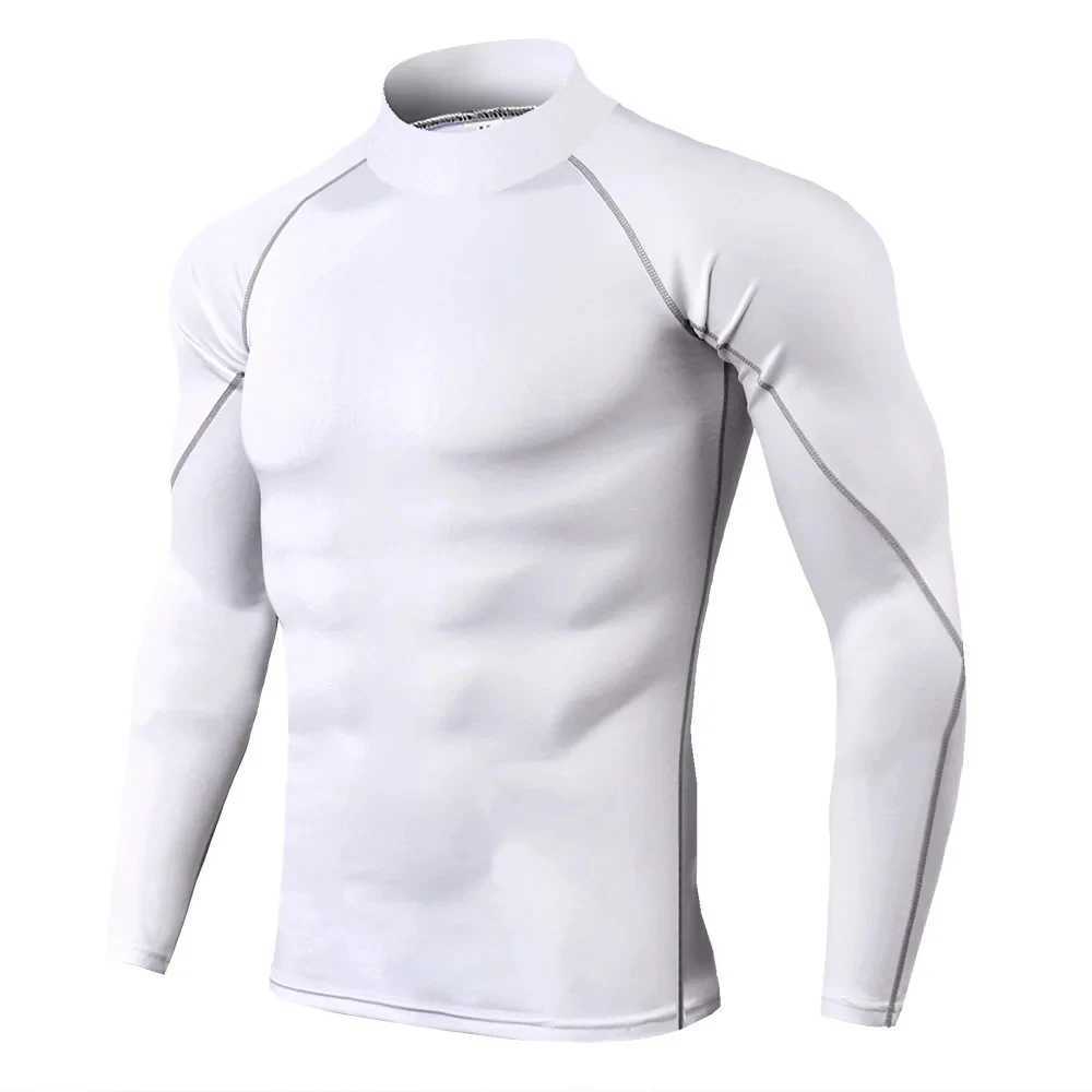 3-color mens high neck long sleeved compression T-shirt cool dry sunscreen sports tight underwear running gym top W250220