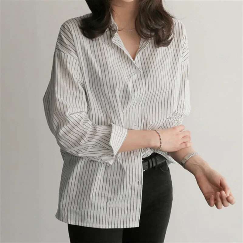 Women Stripes Blouse Lady Loose Long Sleeve Oversized Shirt Casual 2024 Spring Autumn Female Street Shirts