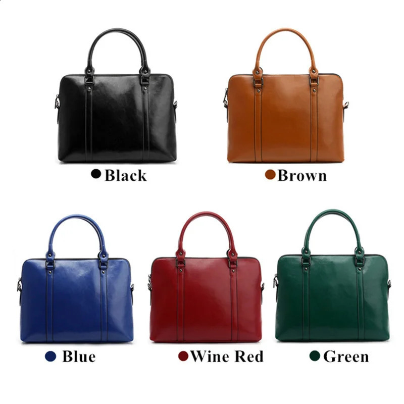 Women Genuine Leather Laptop Briefcase For Macbook HP Woman 14 Inch Notebook Computer Bag Female Handbags 250208