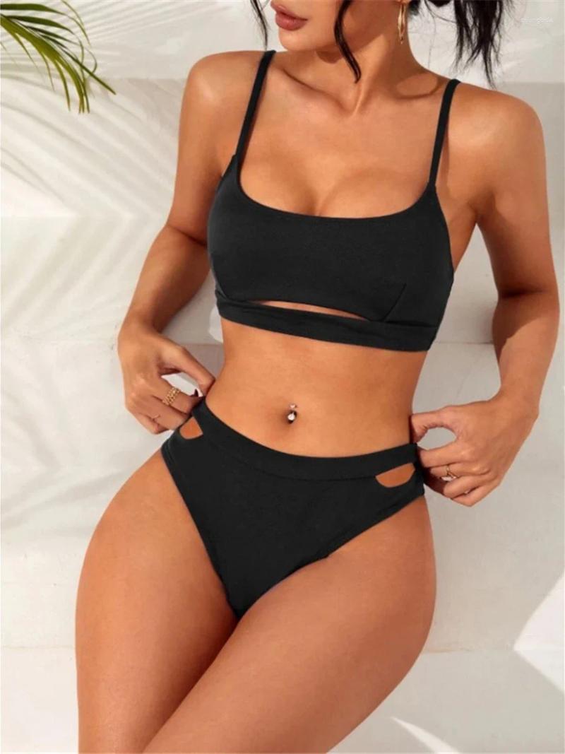 Womens Swimwear 2025 Solid Hollow Out Two Piece Bikini Swimsuit Women Female Bathers Bathing Swimming Swim Suit Beachwear