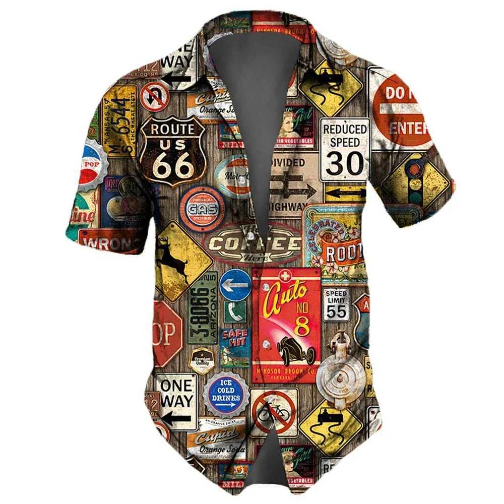 Mens Shirt Route 66 Retro 3D Fashion Mens Hawaiian Shirt Short Sleeve Street Clothing Button Top Daily Party Mens Wear W250220