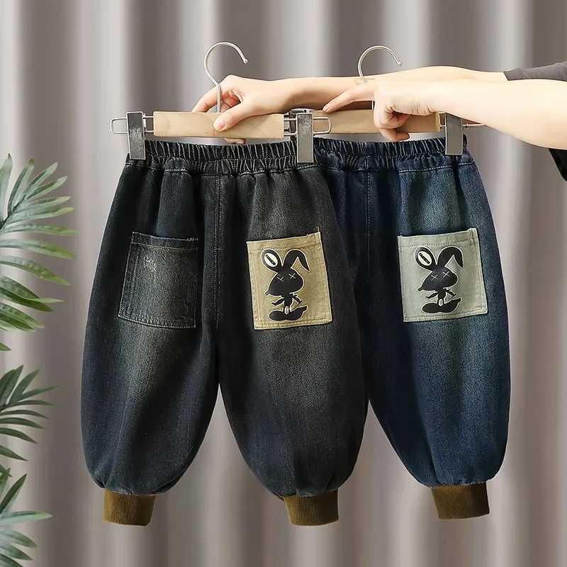 Boys Velvet Lined Jeans Jogger Pants Winter Warm Elastic High Waist Kids Vaqueros Pants Thick Plush Child Denim Harem Pants Z250220