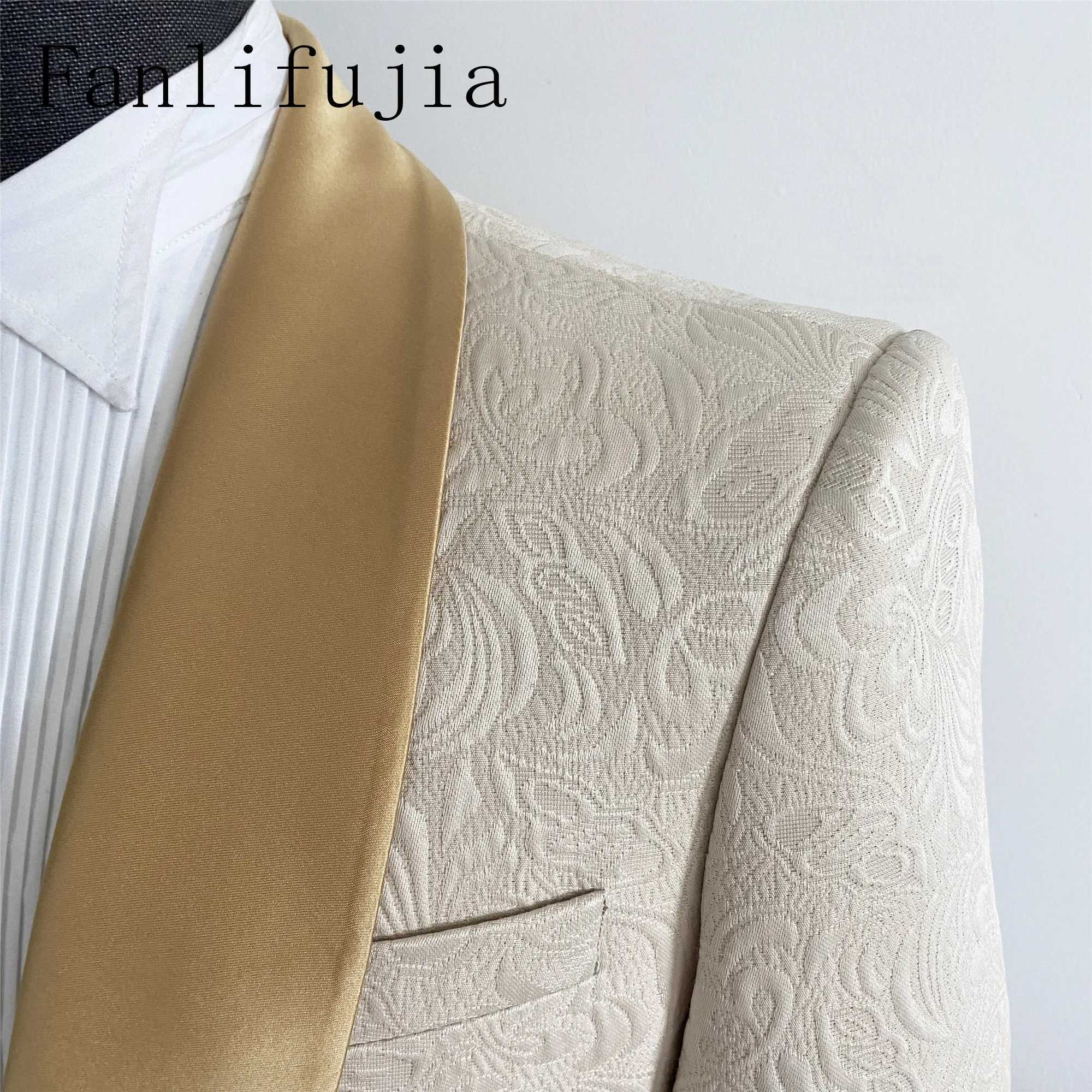 Fanlifujia Mens Wedding Suits 2024 Itan Design Custom Made Champagne Smoking Tuxedo Jacket 2 Piece Groom Terno Suits For Men X250220