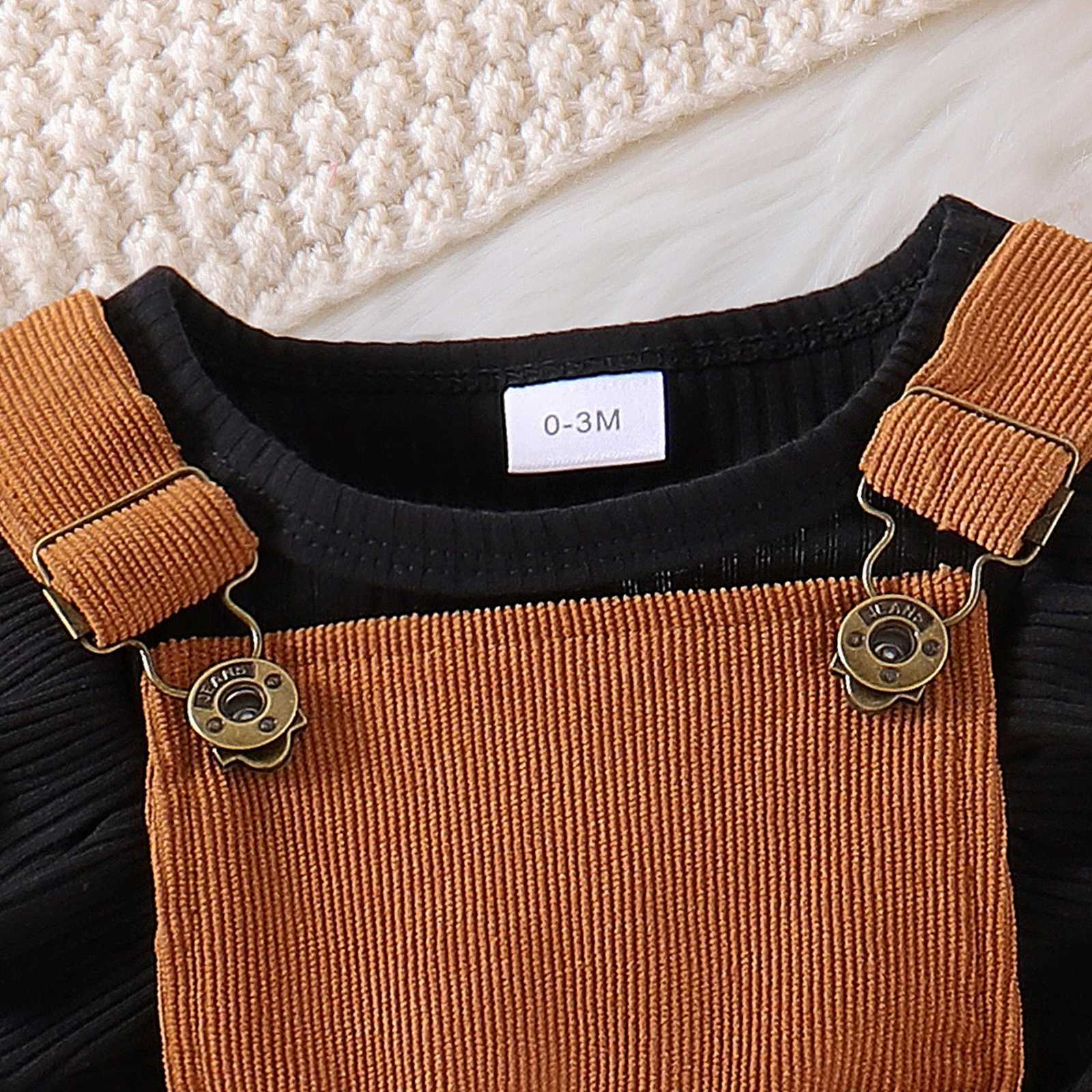 2PCS Autumn New Style For 0-1 Year Old Girls Comfortable Simple And Fashionable Long-Sleeved Suit + Coffee Strap Skirt X250220