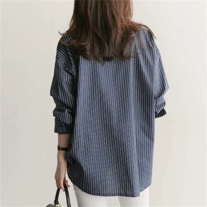 Women Stripes Blouse Lady Loose Long Sleeve Oversized Shirt Casual 2024 Spring Autumn Female Street Shirts