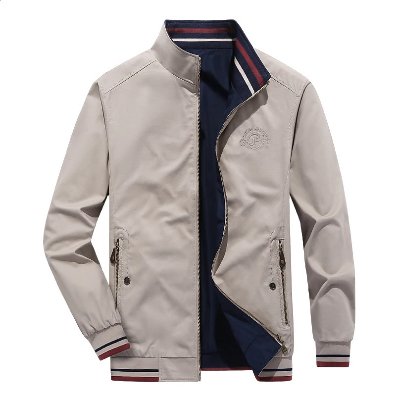 Men Jacket Khaki Elegant Fashion Slim Bomber Overcoat Reversible Simple Solid Baseball Neck Zipper Windbreaker Coat 250213