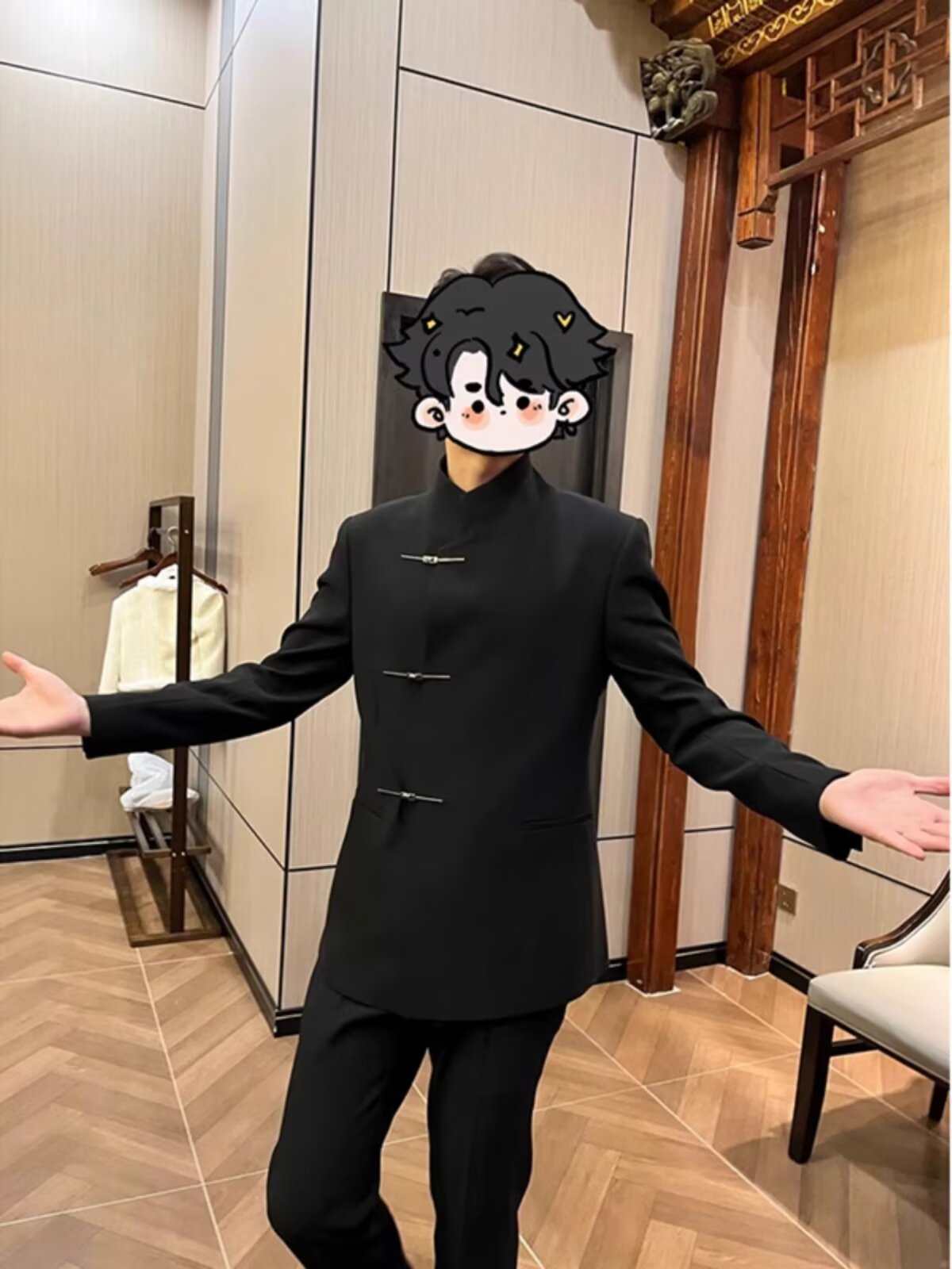 H2001Stylish Men's Black Zhongshan Suit - Durable Stand Collar Jacket for Any Occasion