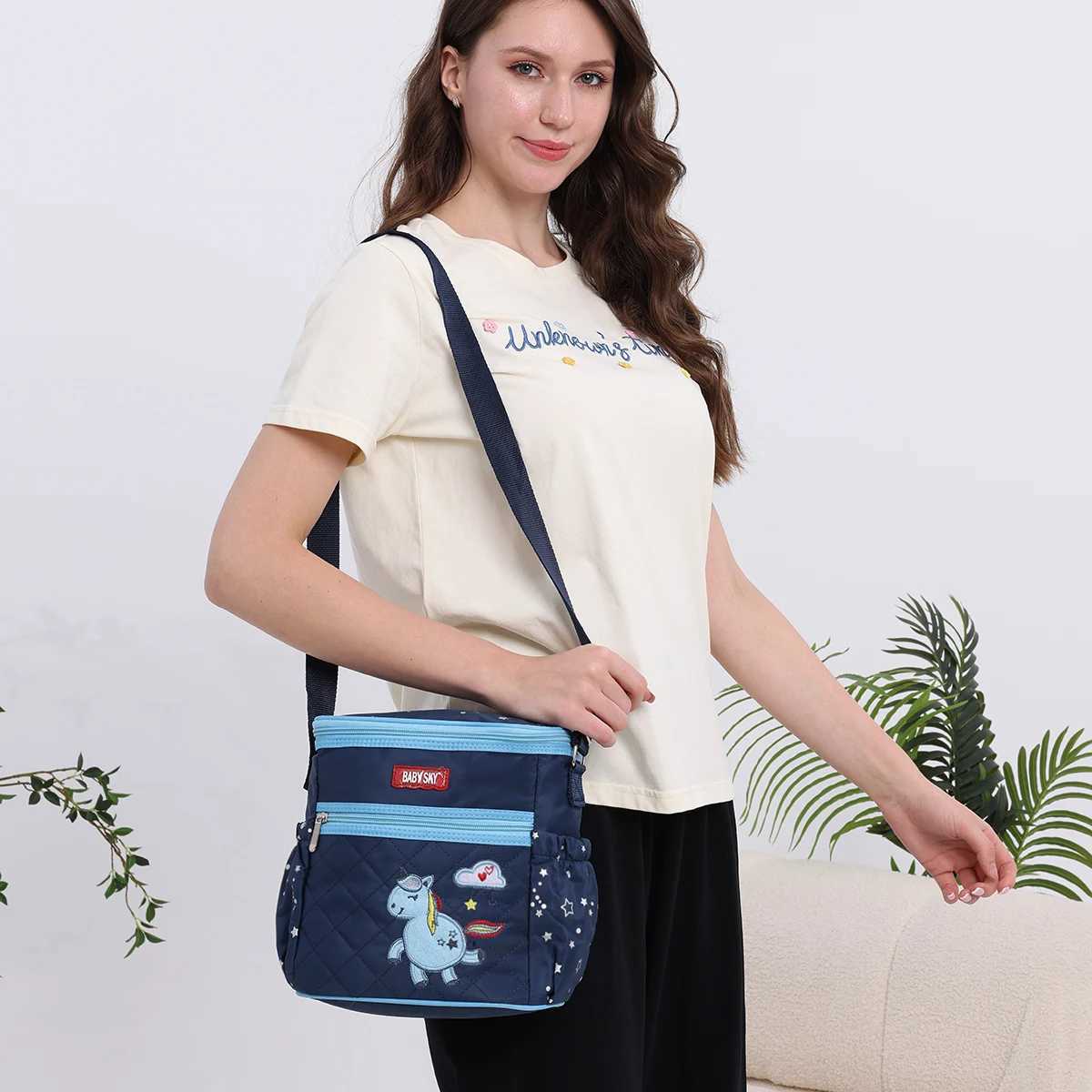 New Fashion Embroidered One Shoulder Mommy Bag Multi functional travel diagonal diaper bag Portable and lightweight mom bag X250220