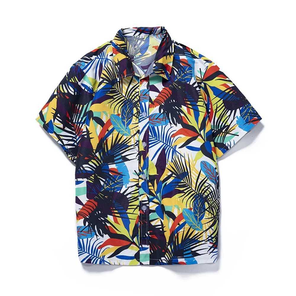 Summer breathable Hawaiian shirt mens coconut tree print short sleeved button down vacation plus size W250220
