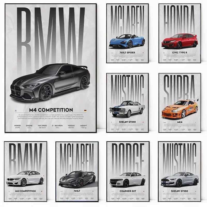 Classic Simple Wall Art Ford Mustang Lancer Evo X Luxury Sports Car HD Canvas Print Poster Home Living Room Bedroom DecorationT250221