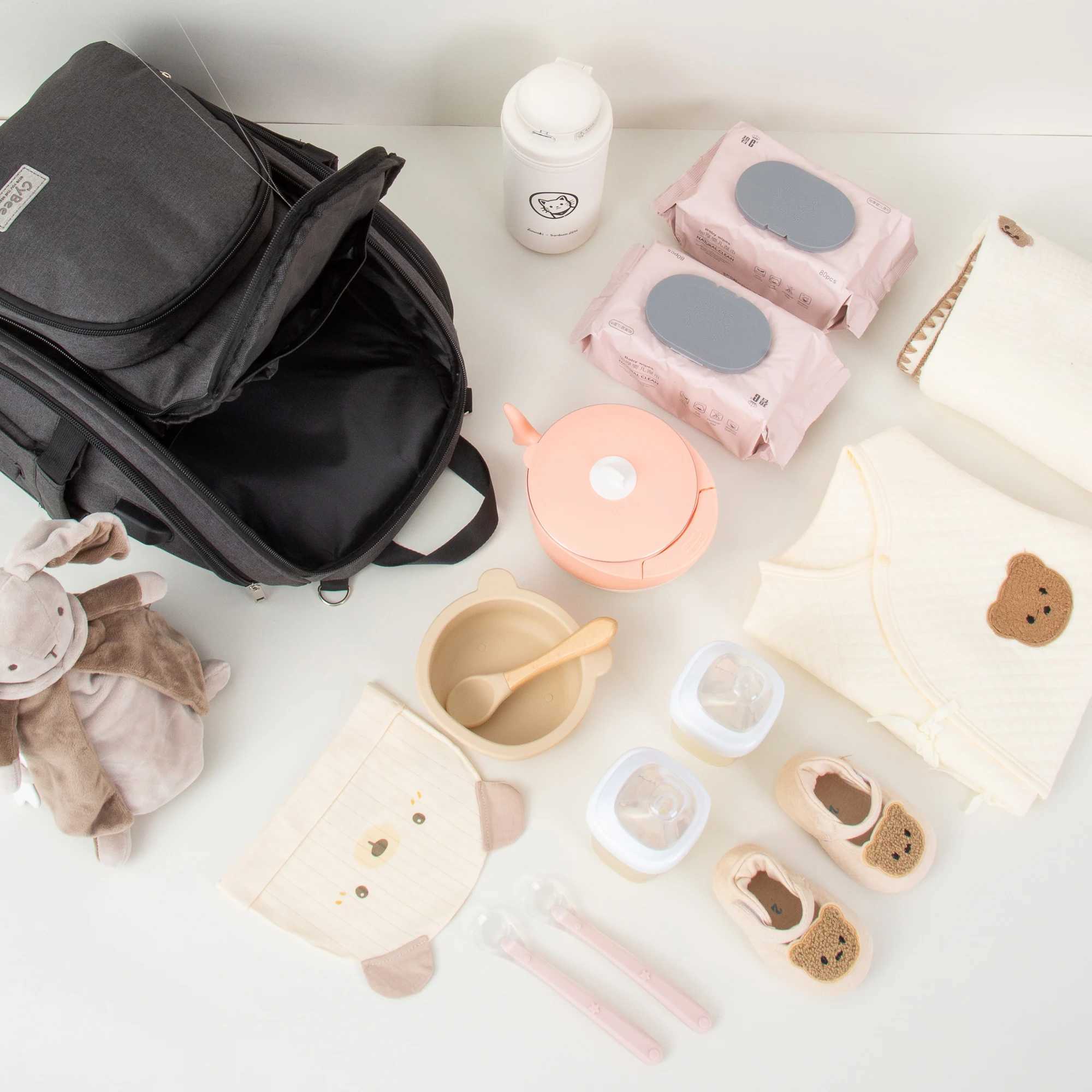 Fashionable fully open shoulder mommy bag multifunctional multi compartment large capacity mother and baby backpack X250220