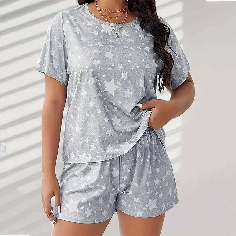 Plus Size Leopard Womens Pajamas Set Short Sve O Neck Tee Top Elastic Waist Shorts Fe 2 Pieces Spwear NightwearXJ250220