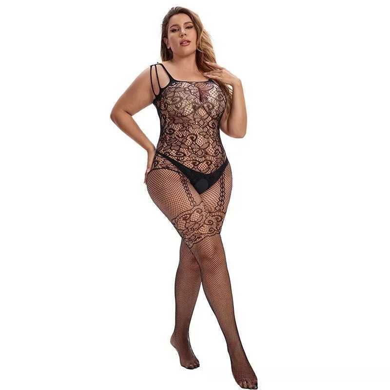 NEWFUNJOIN Plus Size Women Sexy Open Crotch Bodystockings Fishnet Body Suit Lingerie Catsuit Tights Teddies Exotic Bodysuits XxlXJ250220