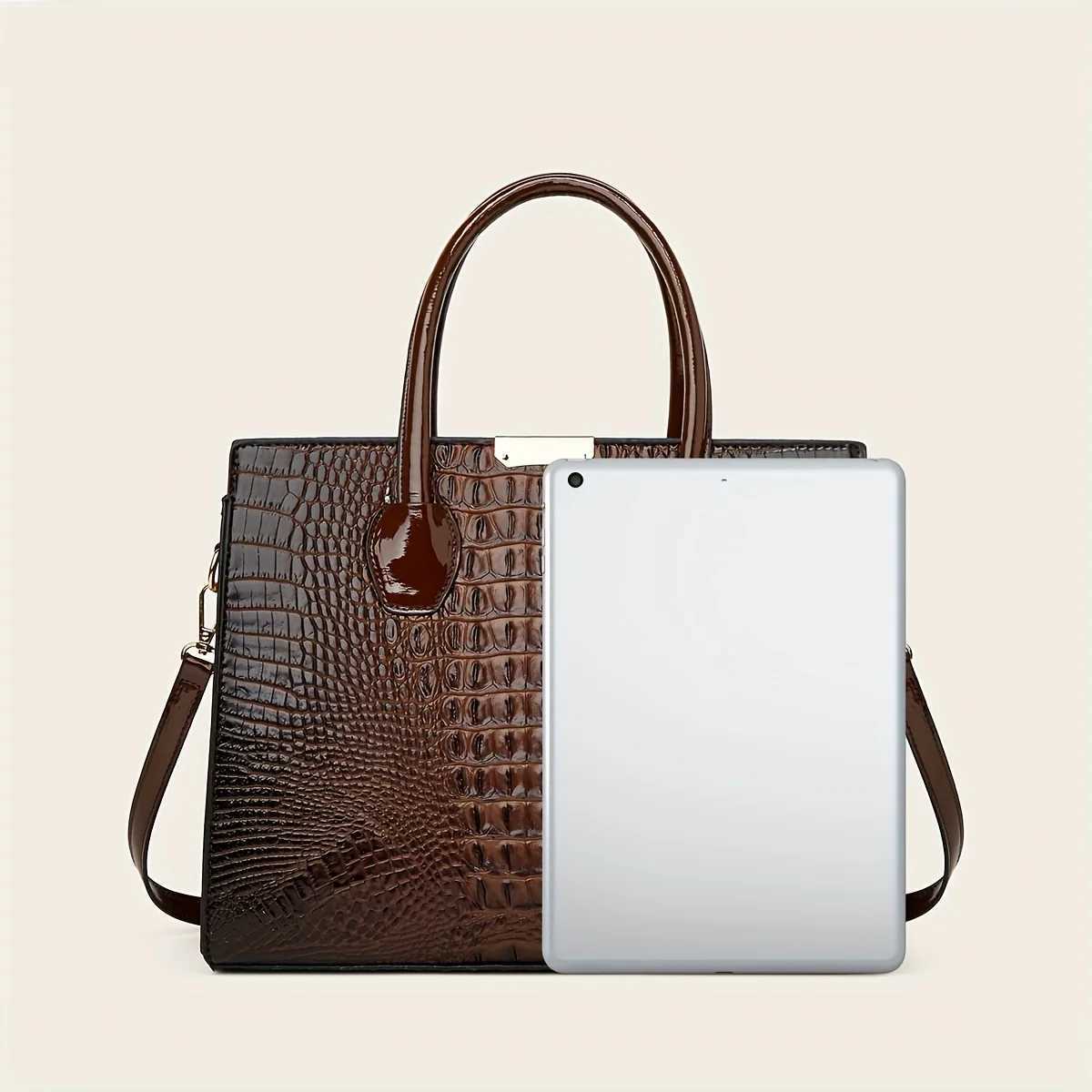3PC+Womens Tote Handbag Set Classic Large Capacity Crocodile Pattern Shaped Single Shoulder Crossbody Bag Womens Handbag Walle Z250220