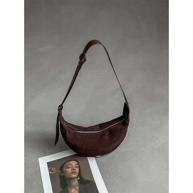 New Autumn Slouchy Style Half Moon Shoulder 2025 Top Layer Suede Cow Leather Women Crossbody Bag Quality Daily-Use Purse