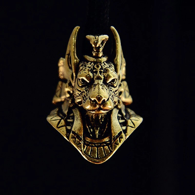 Ancient Egypt Death God Anubis Jackal Head Brass EDC Knife Beads DIY Paracord Woven Lanyard Pendants Jewelry Outdoor Accessories 250213