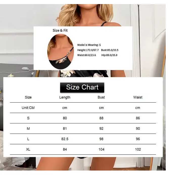 Women Nightwear Home Clothes Sexy Black Floral Printing Nightdress Spwear Nightshirts Silk Spshirts Nightgowns For WomanXJ250220