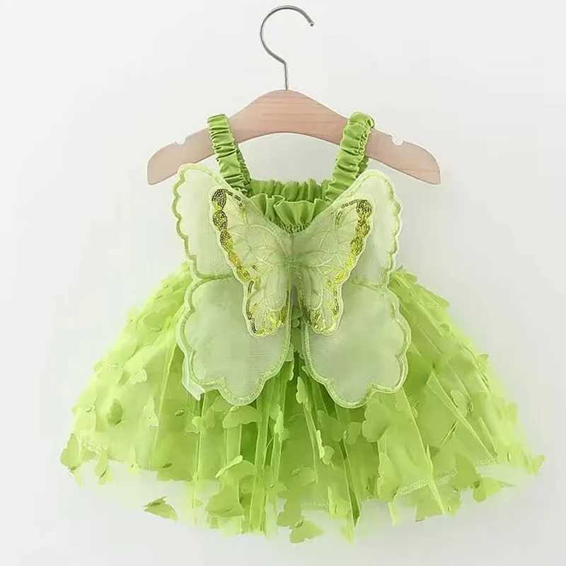 0-3-year-old toddler girl wearing chiffon dress cute sleeveless childrens summer dress pink butterfly party dress Summer new gi X250220