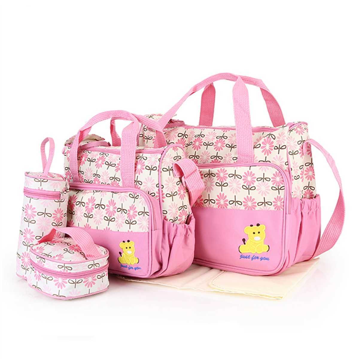 Fashionable Mummy Bag Five Piece Set Multifunctional Large Capacity Diaper Bag Portable One Shoulder Oblique Straddle Mummy Bag X250220
