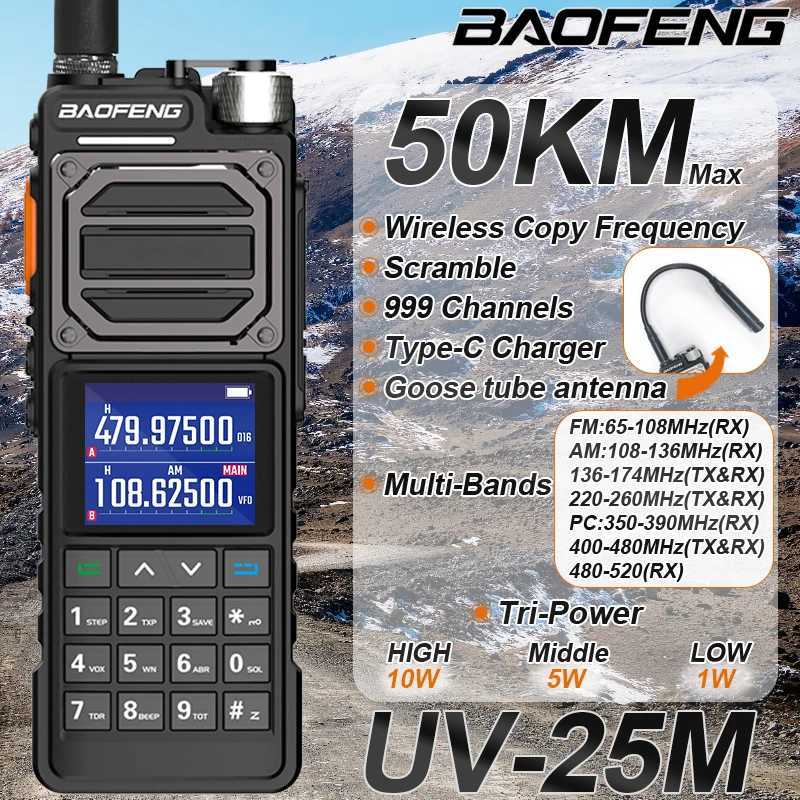 BAOFENG UV-25M Ham Ra High Powerf Tactical Walkie Talkie 50KM Mti-Band Type-C 999Channel 2Way Ra BAOFENG NEW Upgrade Z250221