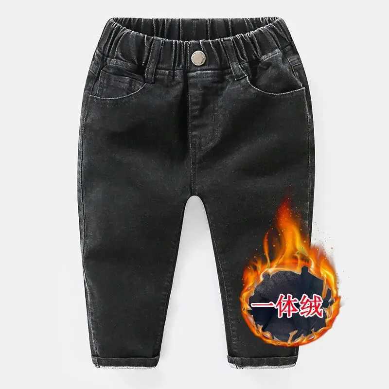 Childrens Jeans Autumn Winter New Fashionable Stretch Boys and Girls Small Feel Pants Kids with Velvet Wide Thickened Jeans Z250220