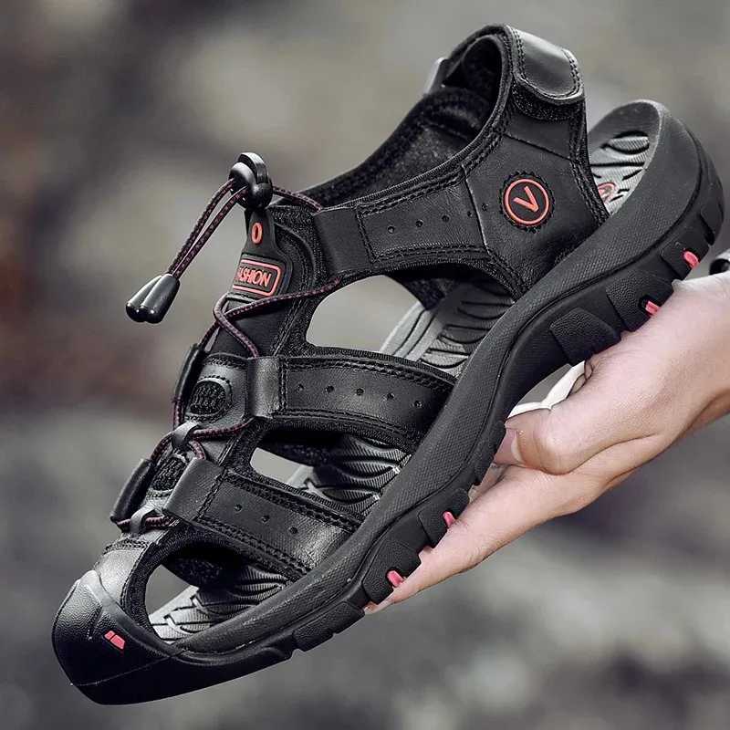 New Arrival Big Size Mens Sandals Summer Anti-collision Outdoor Walking Treking Casual Shoes Leather Hiking Men Slippers Beach Wading Shoes T250220