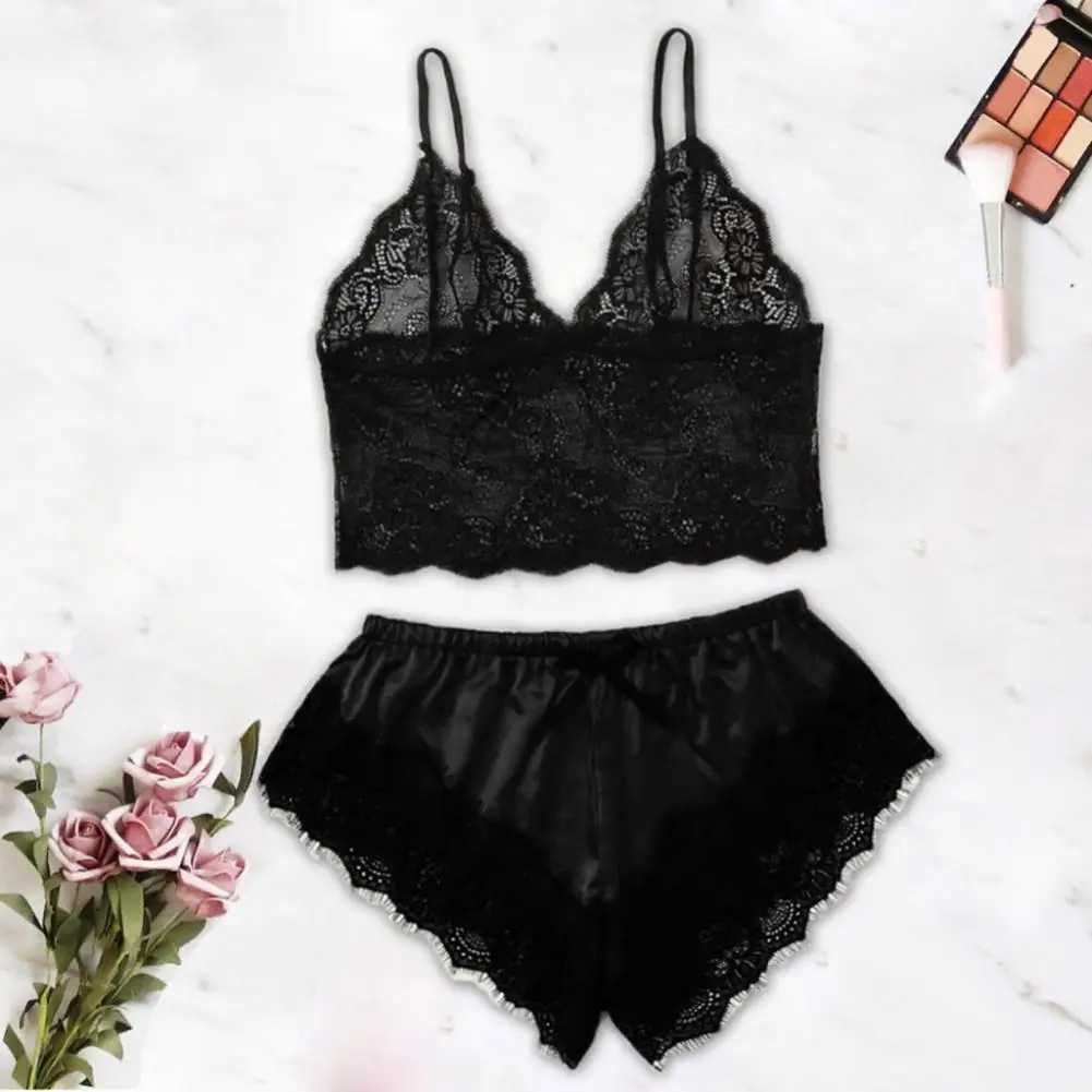Sexy Women Pajama Suit Satin Camisole Shorts Set V Neck Babydoll Lace Bowknot Pyjamas Sp Shorts Set Spwear LingerieXJ250220