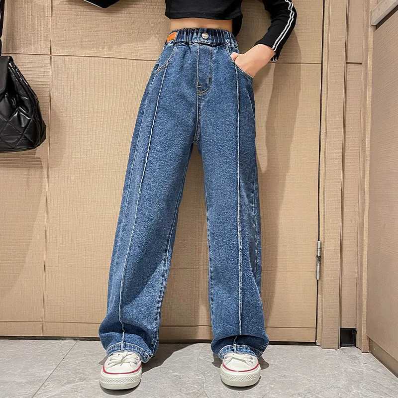 Wide Leg Jeans for Girls 6 8 9 10 11 12 14 Years Spring Autumn Loose Vintage Straight Retro Pants Fashion Teenage Kids Trousers Z250220
