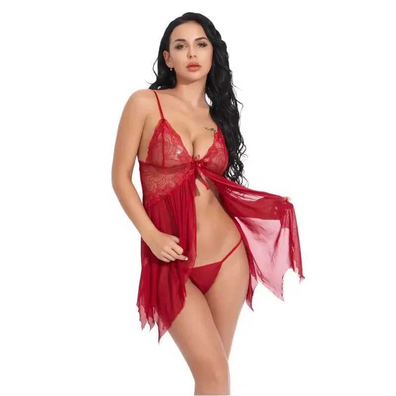 Sexy Lingerie Babydolls Women Erotic Pajamas Porn Lace Transparent Dress with Panties Set Sex Clothes Nighties SuitXJ250220