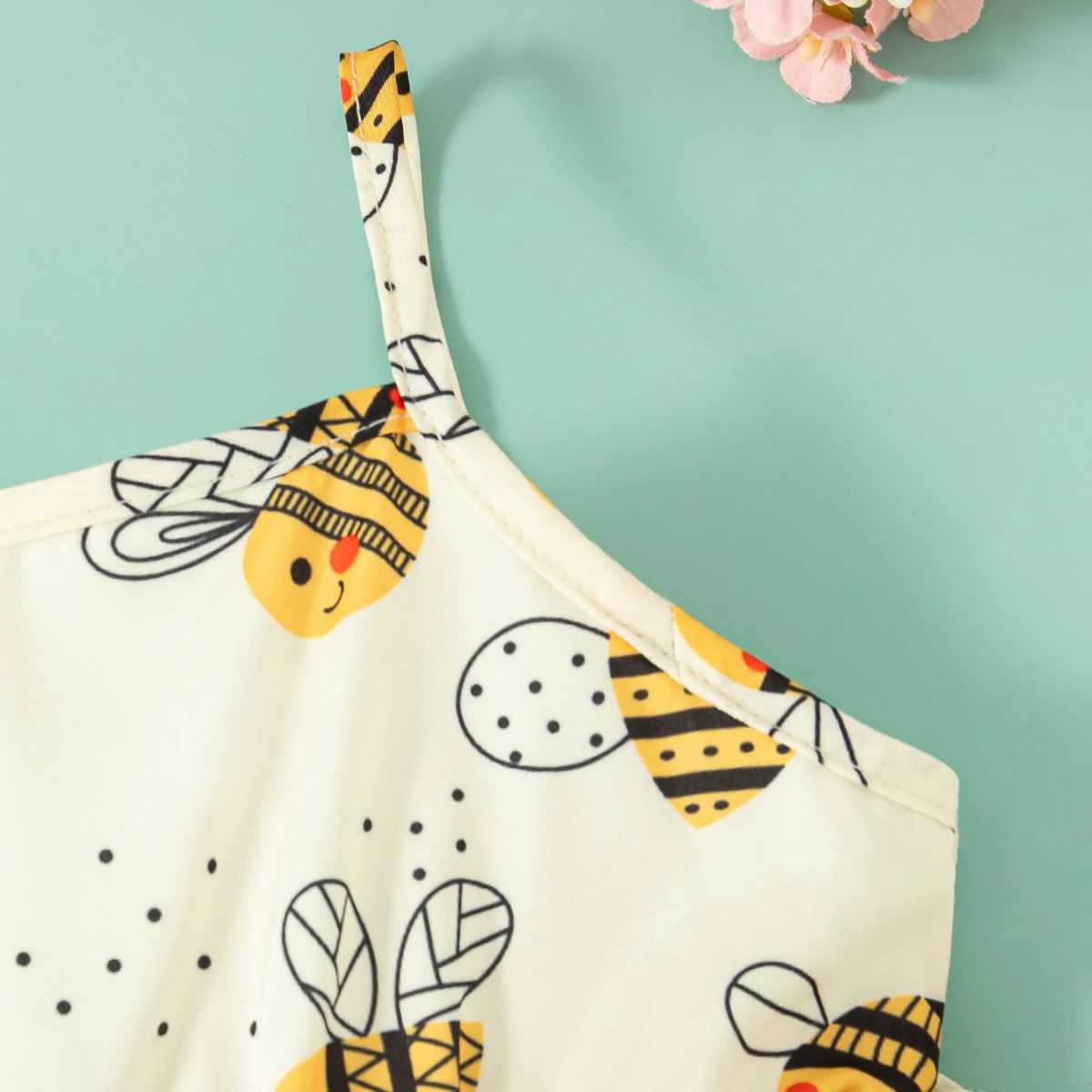 Baby Clothes Girl Summer Bee Pattern Beach Sling Baby Girls Dresses Cute Casual Girl Kids Dress With Hat X250220