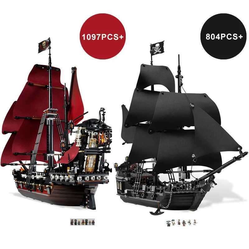 Free shipping Pirates The Black Pearl And Queen Annes Revenge Ship Building Block Model Assemble Bricks Toys Kids Gifts Fit MO