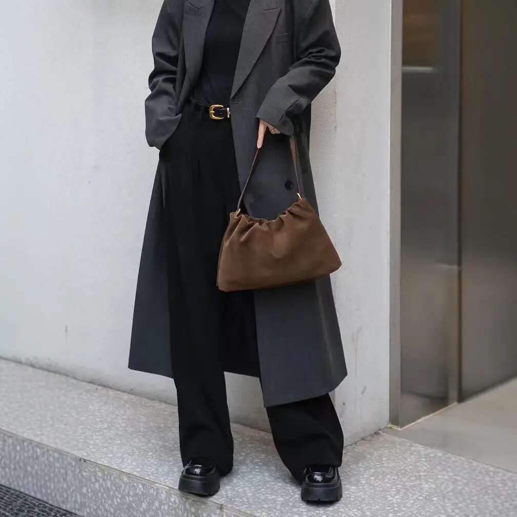 FIRMRANCH Retro Elegant Fashion Versatile Matte Suede Leather Fold Design Women's Single Shoulder Underarm Bag Diagonal Purse