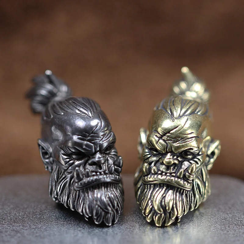 Orcish Warrior Head Sculpture Brass Knife Bead DIY Paracord Accessories Handmade Woven Lanyard Pendant EDC Outdoor Tool Hanging 250213