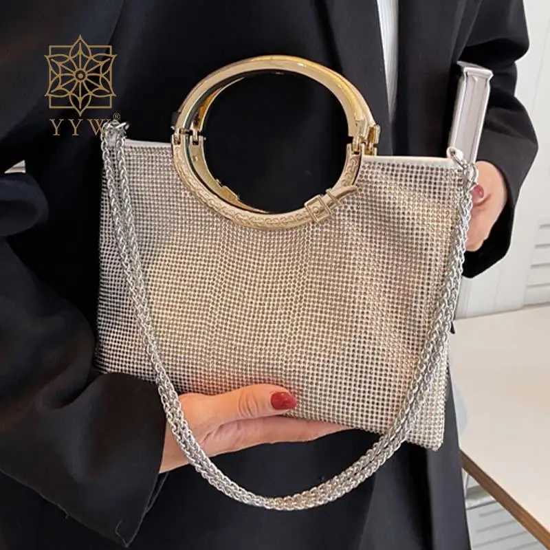 Shiny Diamond Handbag Shoulder Bucket Bags Circle Top Handle Rhinestone PU Leather Large Capacity Lady Envelope Messenger Purse Z250220