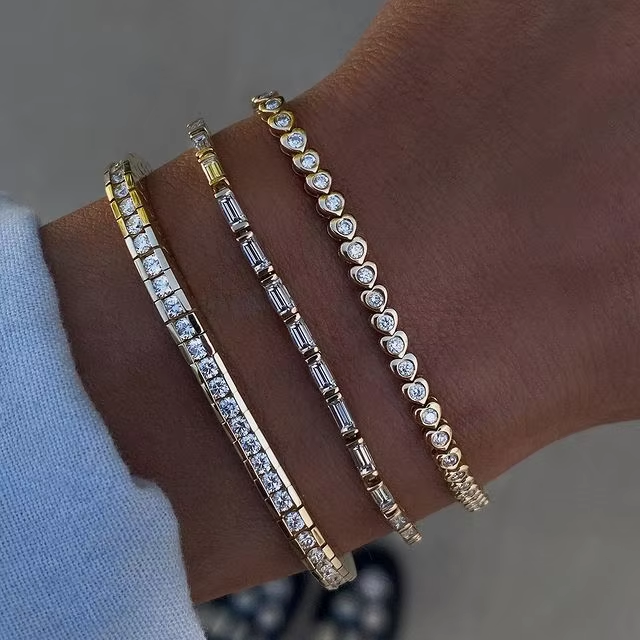 Iced Out Bling White Pink Rainbow CZ Tennis Chain Bracelet For Women High Quality Iced Out Bling Jewelry Collection